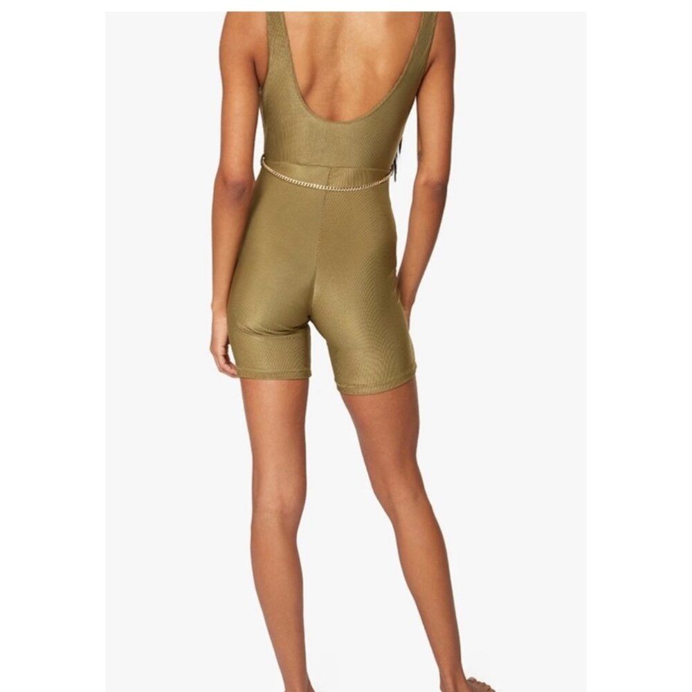 WeWoreWhat NWT Scoop Activewear Bodysuit Sz Small Shimmery Green Chain Belt Acti - Picture 4 of 12